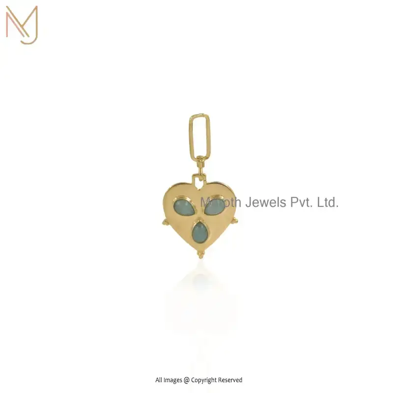 925 Silver Yellow Gold Plated Amazonite Gemstone Heart Pendant Jewelry Supplier