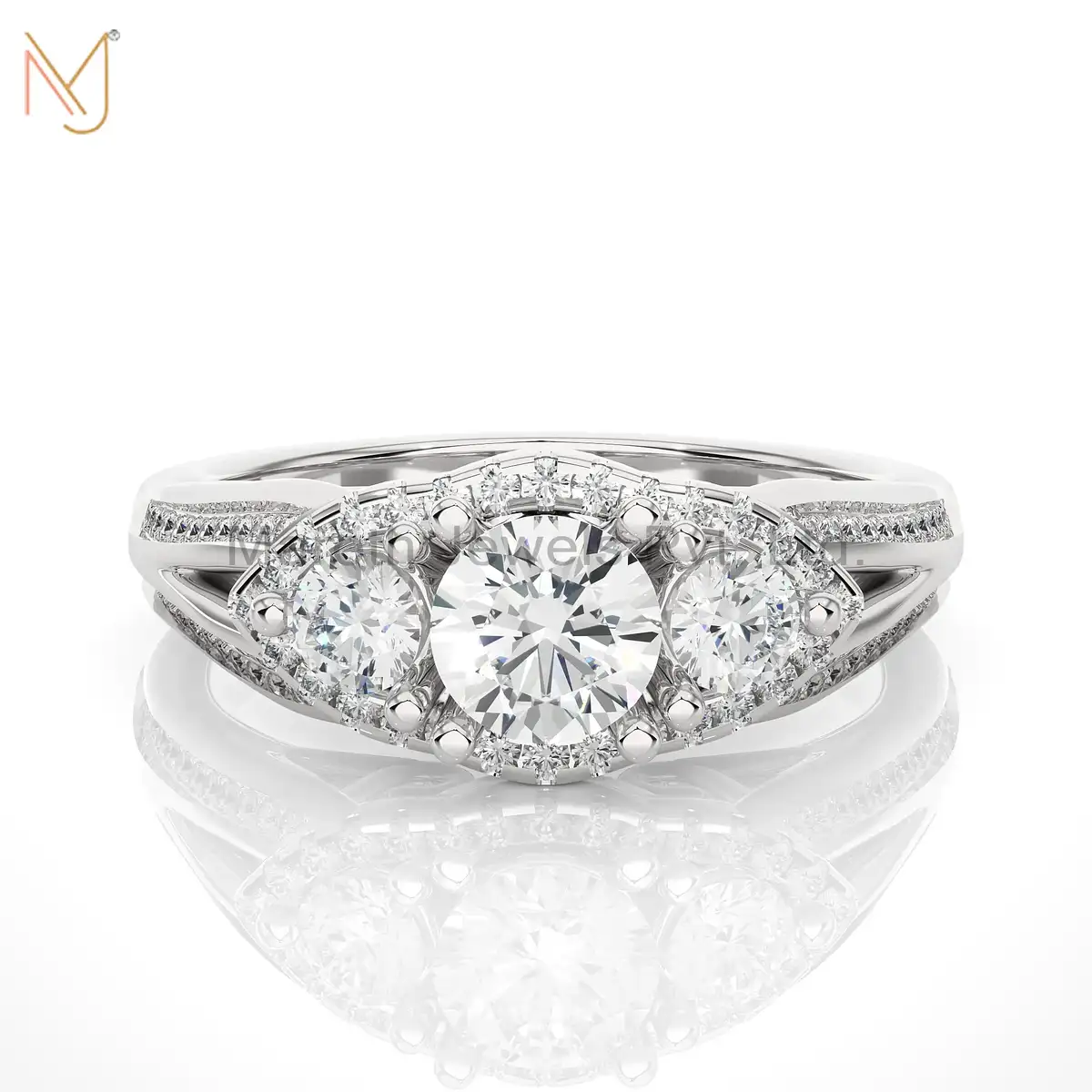 Wholesale 925 Silver Yellow Gold Plated Moissanite Diamond Round Ring