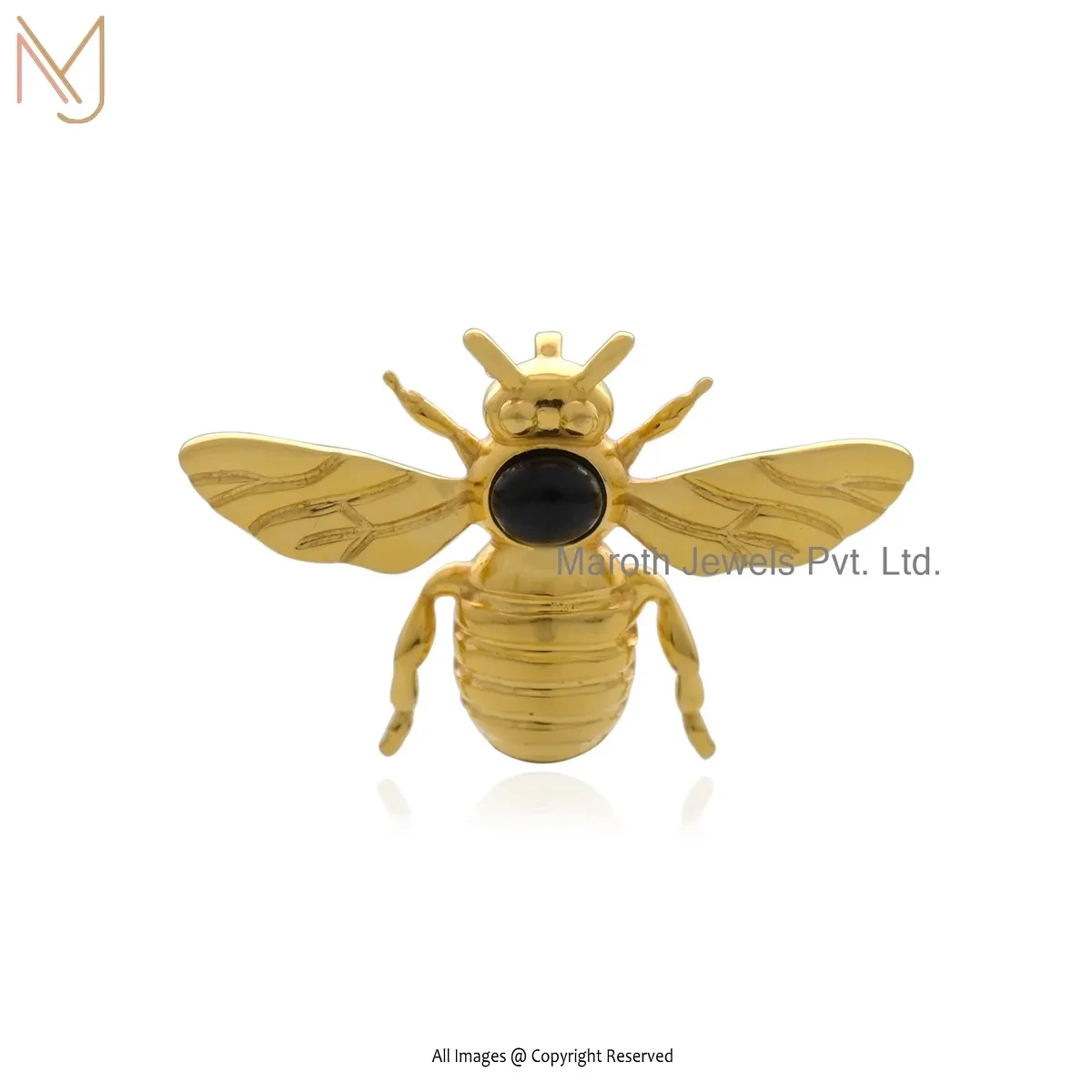 925 Silver Yellow Gold Plated Black Onyx Bee Pendant Jewelry Supplier