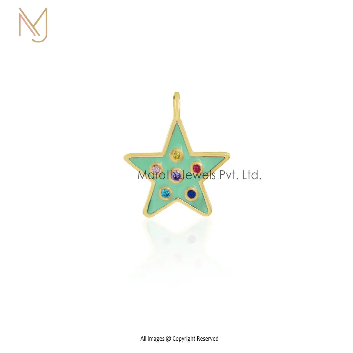 14K Yellow Gold Green Enamel & Multi Gemstone Star Pendant Jewelry Manufacturer