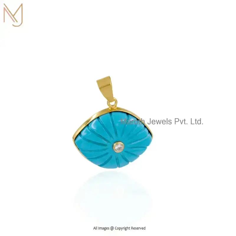 925 Silver Yellow Gold Plated Pink Cubic Zircon & Firoza Turquoise Evil Eye Gemstone Pendant Manufacturer