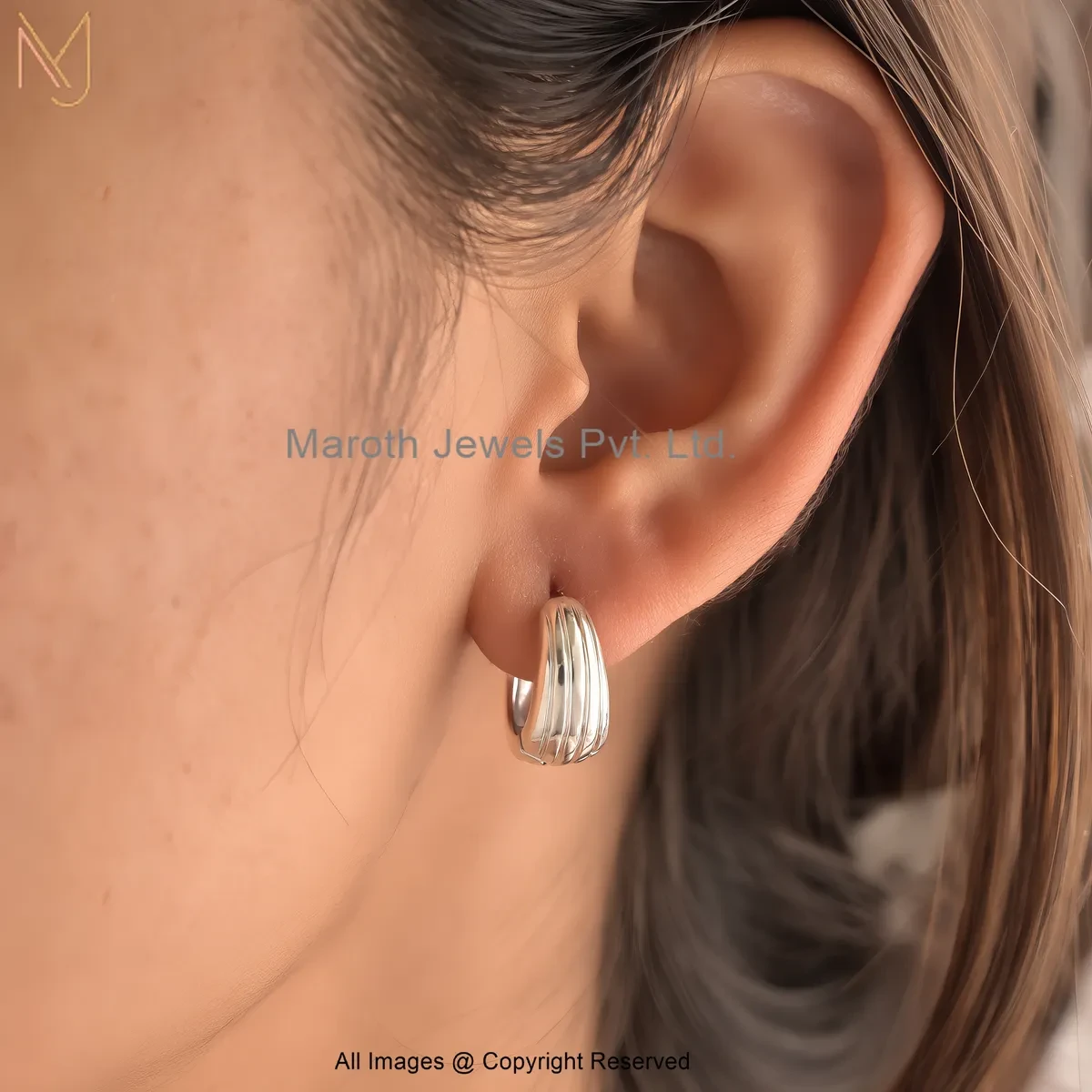 925 Silver Natural Silver Plated Fluted Finish Silver Hoop Earrings Custom Jewelry