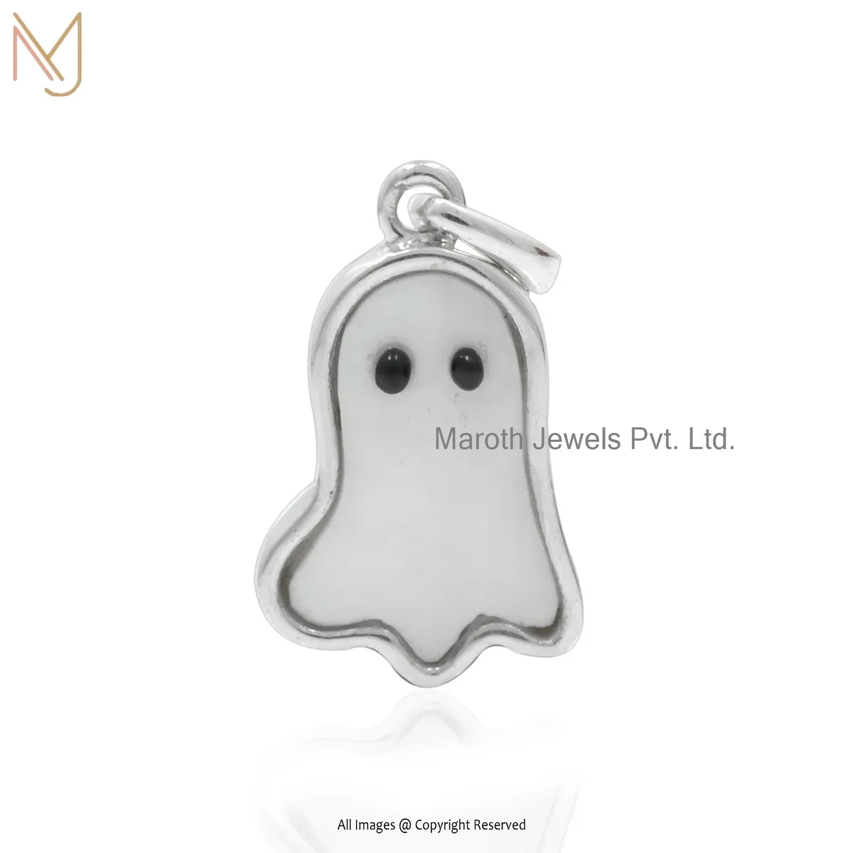 Wholesale 14K White Gold Mother of Pearl And Black CZ Ghost Pendant