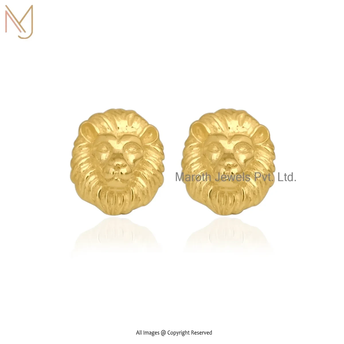 14K Yellow Gold Lion Head Stud Earring Jewelry Supplier