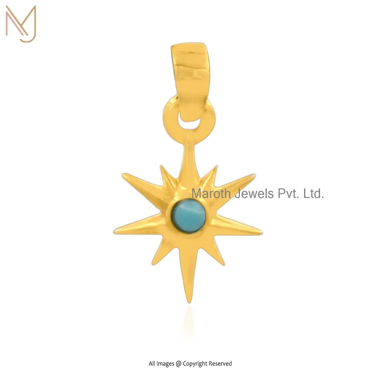 14K Yellow Gold Larimar North Star Pendant Manufacturer