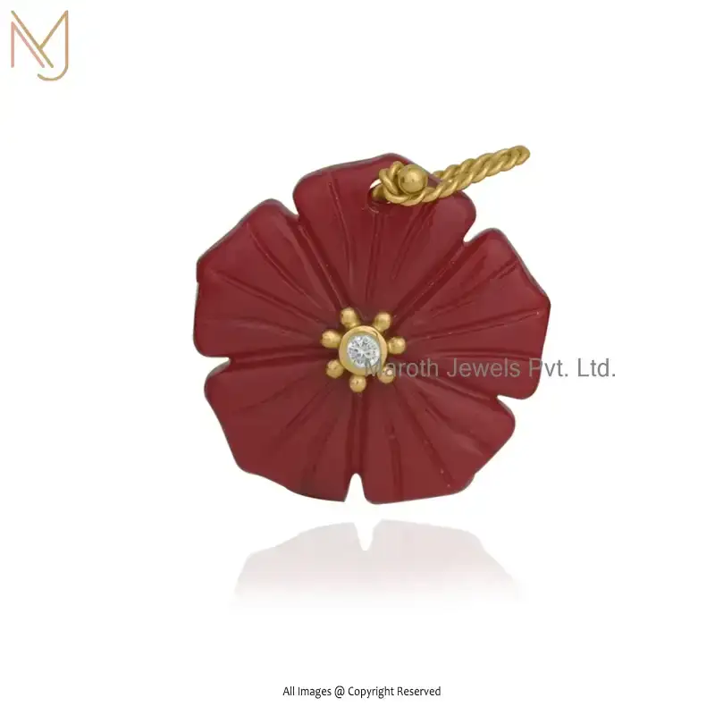 925 Sterling Silver Yellow Gold Plated Black Onxy And White Cubic Zircon Flower Pendant Manufacturer