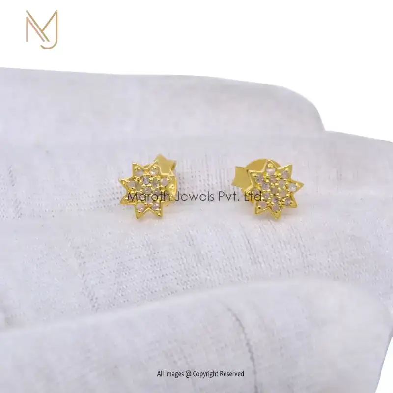 925 Silver Yellow Gold Plated Point Diamond Star Studs Earrings Custom Jewelry