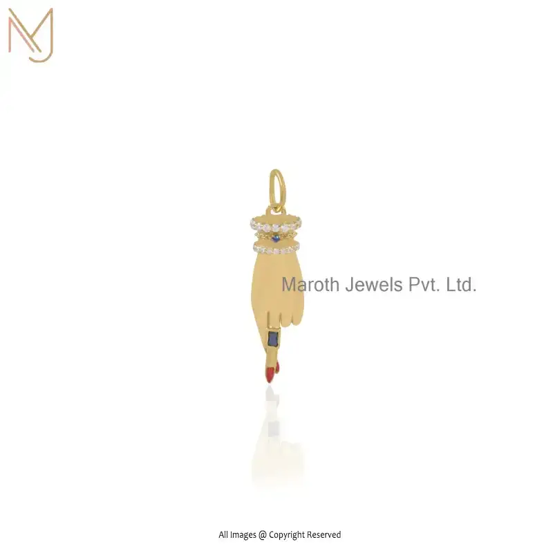 Wholesale 14K Yellow Gold Blue CZ Enamel Figa Gemstone Charm Pendant