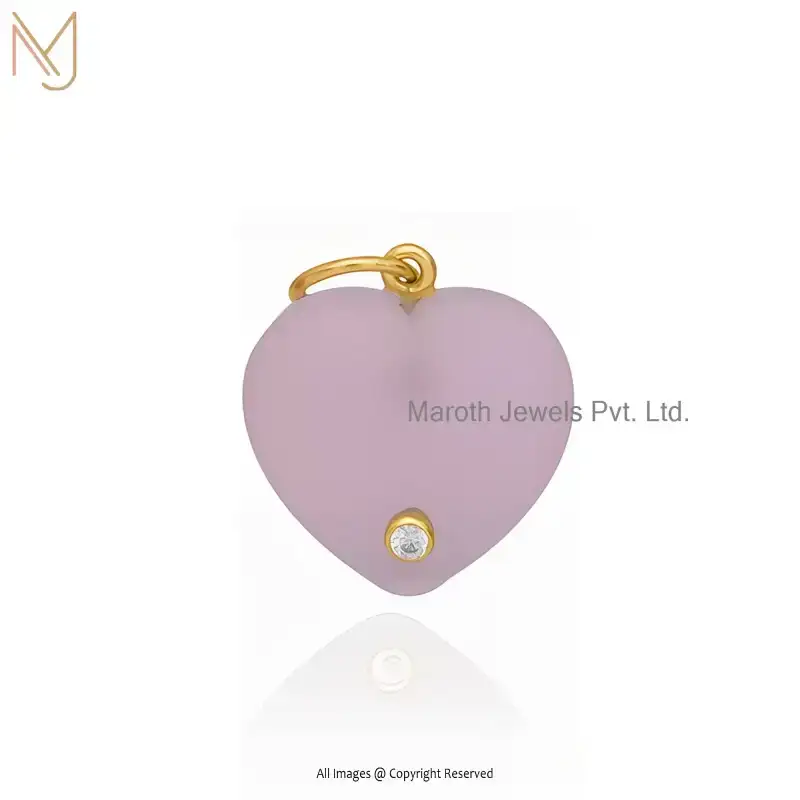 Private Lable 14K Yellow Gold Malachite And White CZ Heart Gemstone Pendant