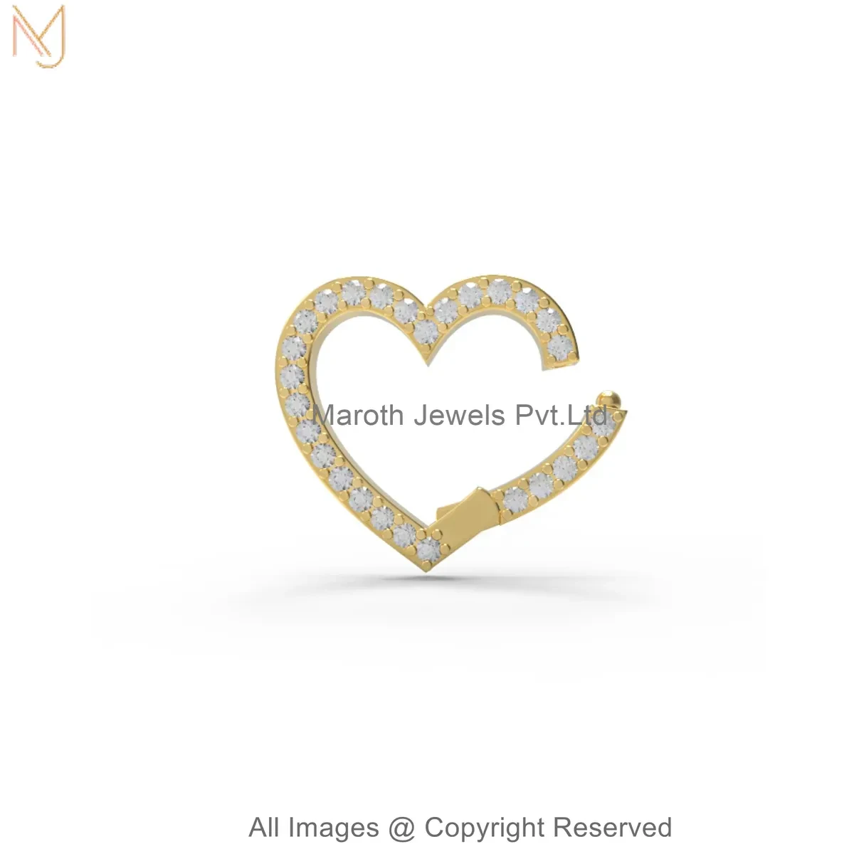 14K Yellow Gold Pave Diamond Gemstone Heart Charm Holder Jewelry Manufacturer