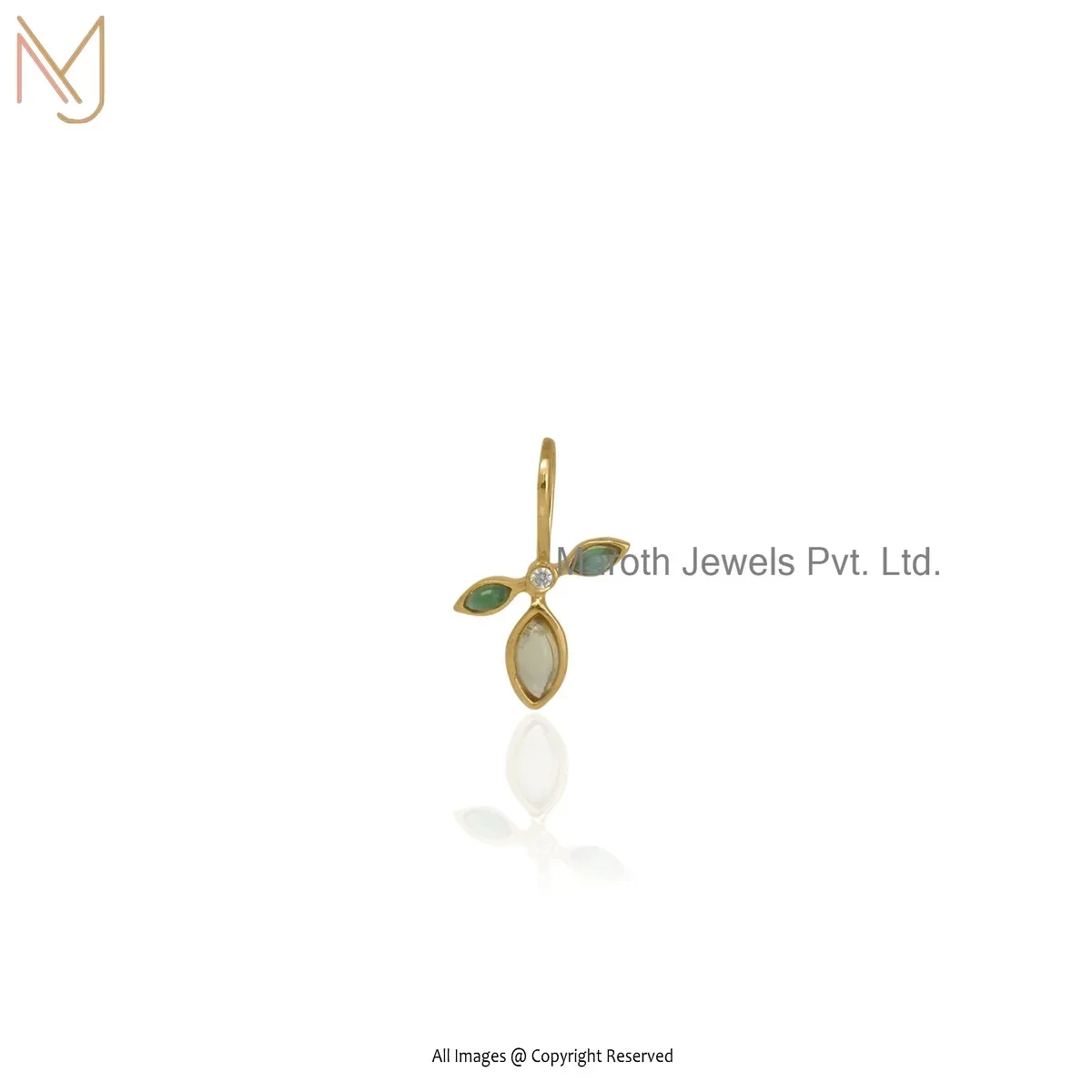 Private Lable 925 Silver Yellow Gold Plated Cubic Zircon & Citrine Lemon Leaf Pendant