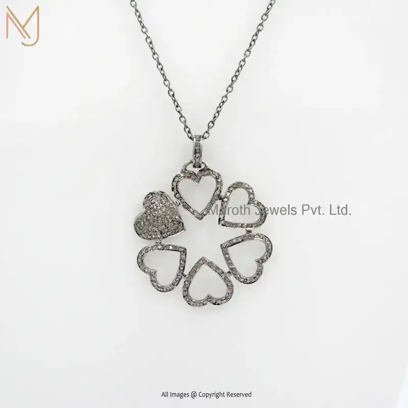 925 Silver Rhodium Plated Diamond Flower Heart Pendant Jewelry USA