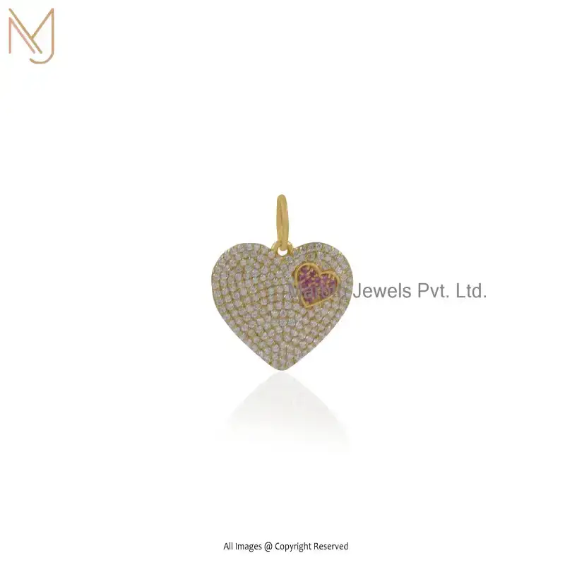 925 Silver Yellow Gold Plated Cubic Zircon Love Heart Pendant Manufacturer