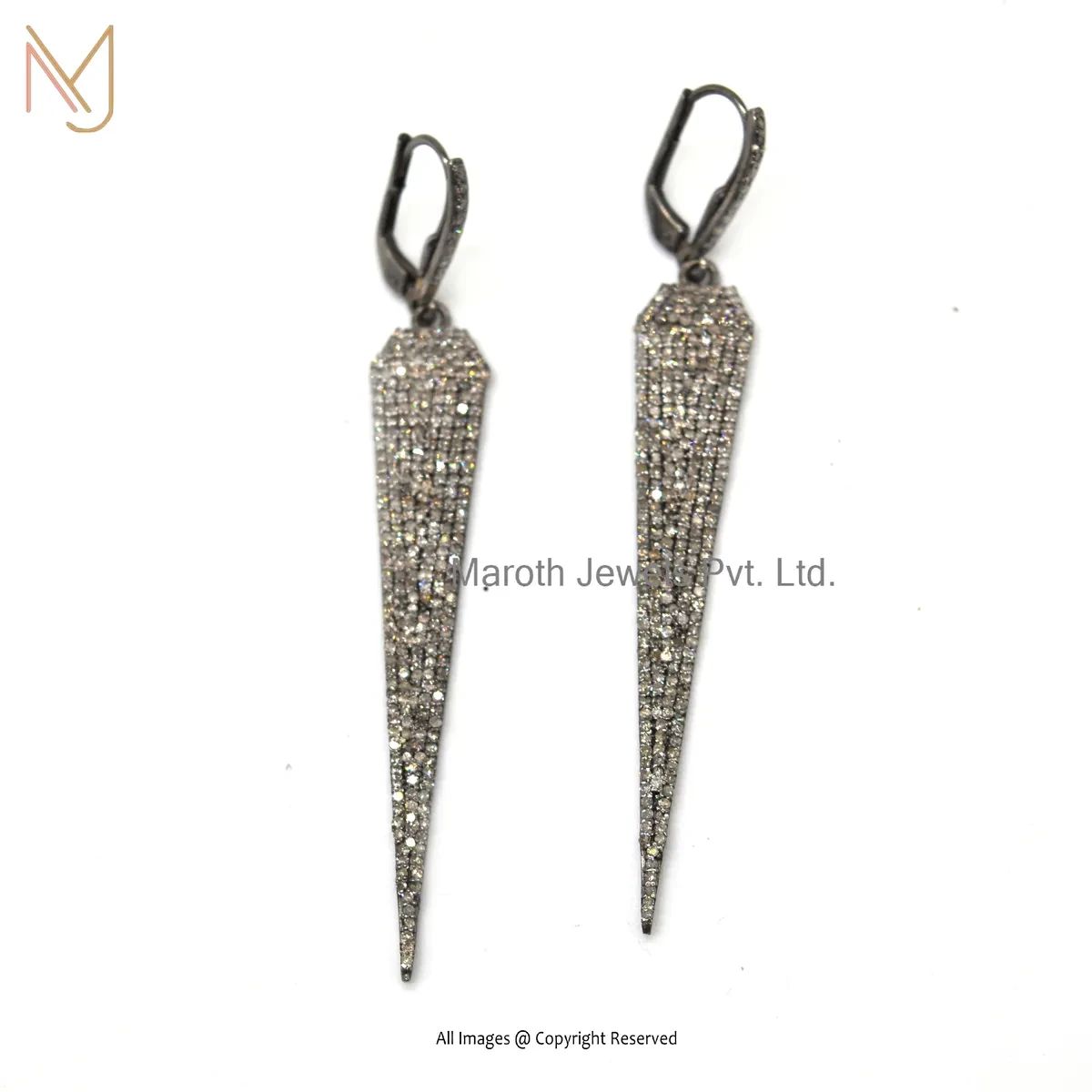 925 Silver Rhodium Plated Pave Diamond Spike Dangle Earring Custom Jewelry