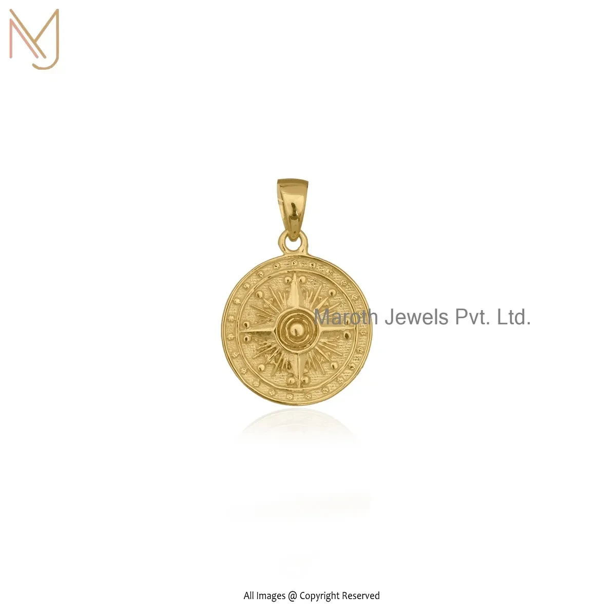 14K Yellow Gold Compass Charm Pendant Custom Jewelry