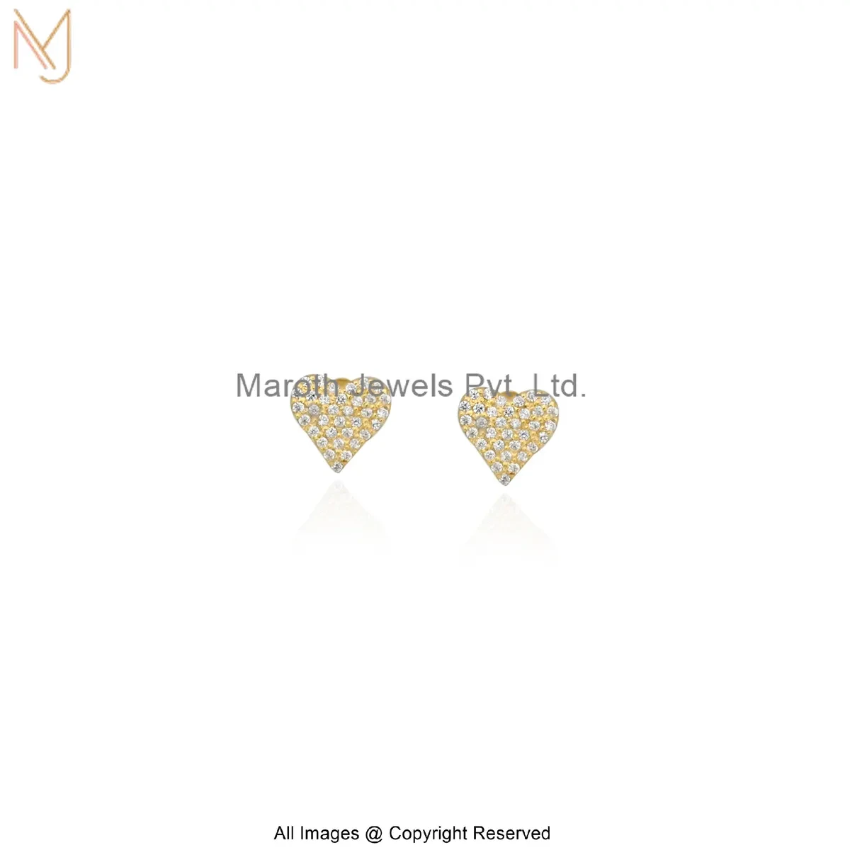 925 Silver Yellow Gold Plated Cubic Zircon Diamond Heart Stud Earring Manufacturer