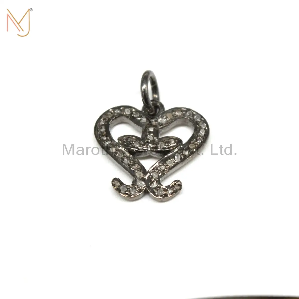 925 Silver Black Rhodium Pave Diamond Heart Shape Pendant Manufacturer