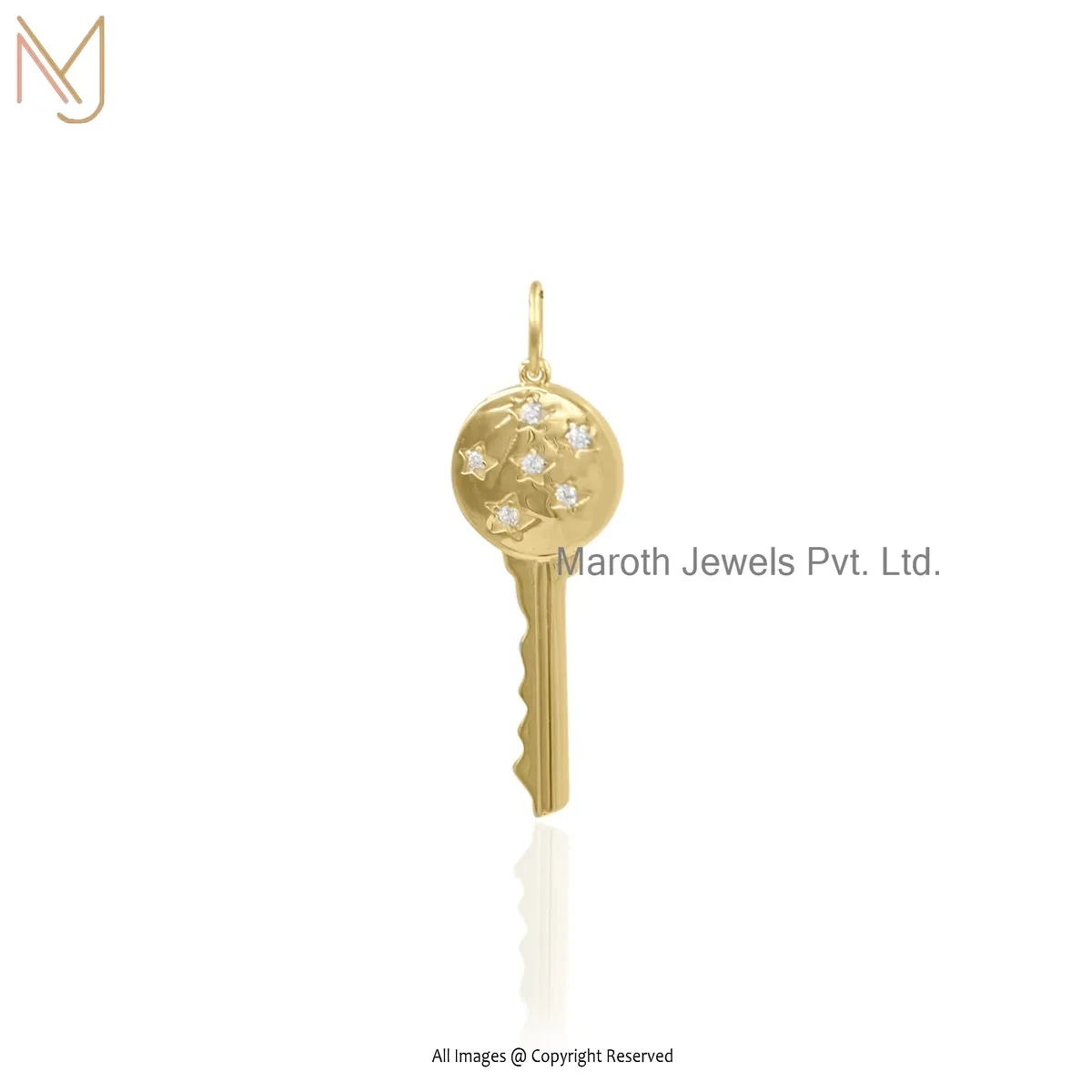 14K Yellow Gold Cubic Zircon Key Pendant Jewelry Supplier