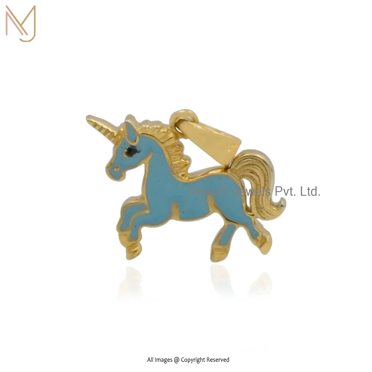 Wholesale 925 Silver Yellow Gold Plated Turquoise And Black Enamel Horse Pendant
