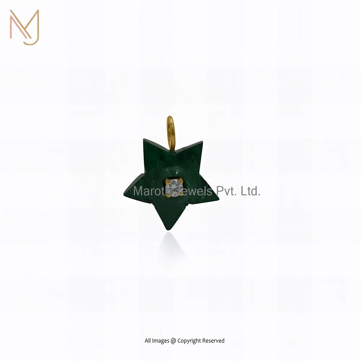 14K Yellow Gold Malachite And Moissanite Star Pendant Manufacturer