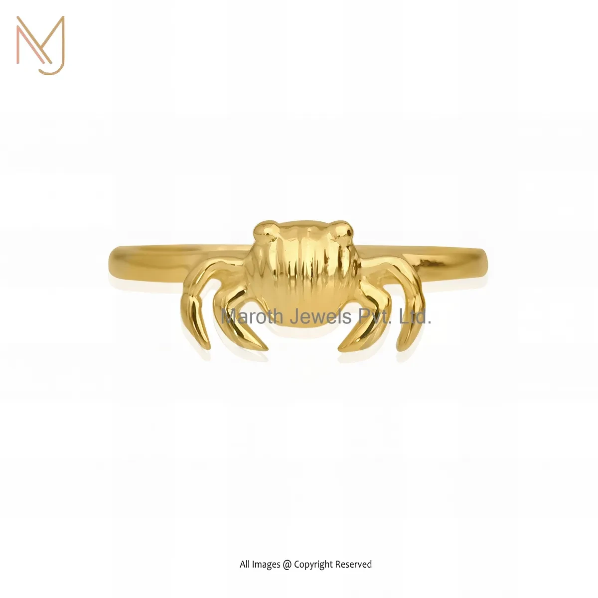 925 Silver Yellow Gold Plated Crab Charm Ring Custom Jewelry