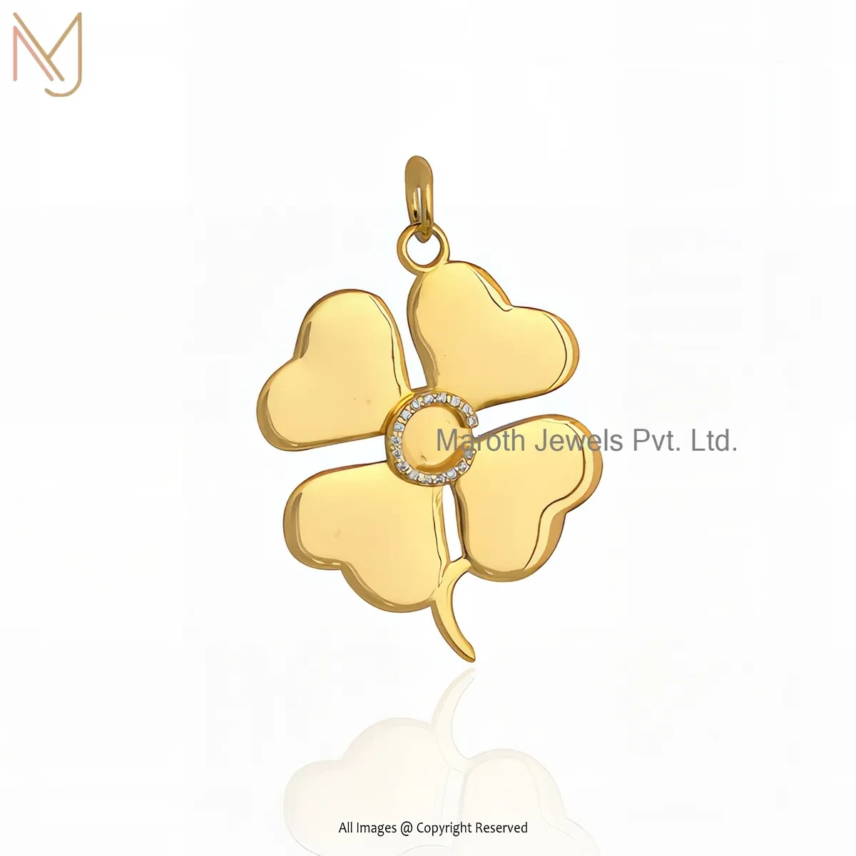 14K Yellow Gold Cubic Zircon Four Clover Pendant Manufacturer