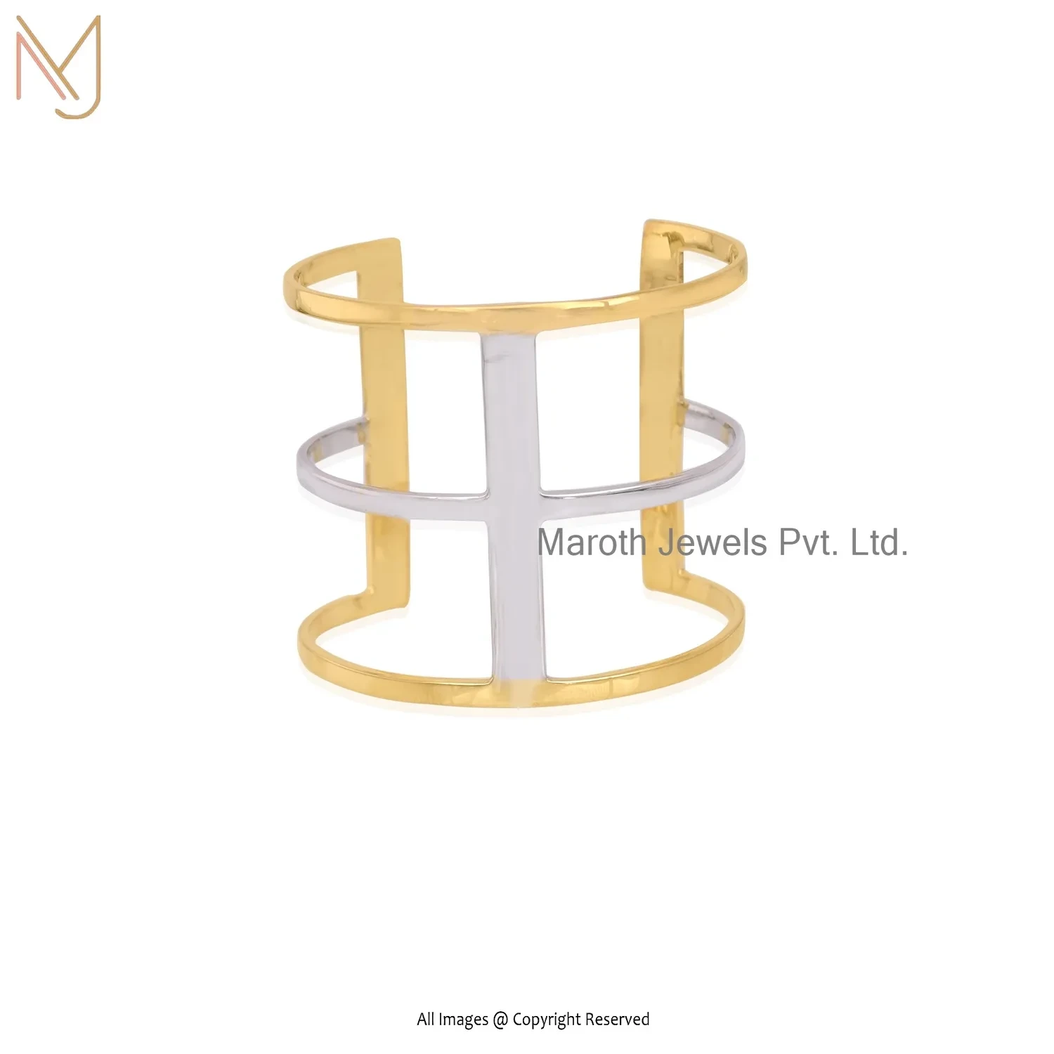 14K Yellow Gold & White Gold Cuff Bangle Manfacturer