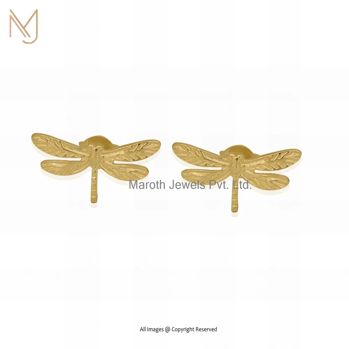 925 Silver Yellow Gold Plated Dragonfly Stud Earrings Jewelry Supplier
