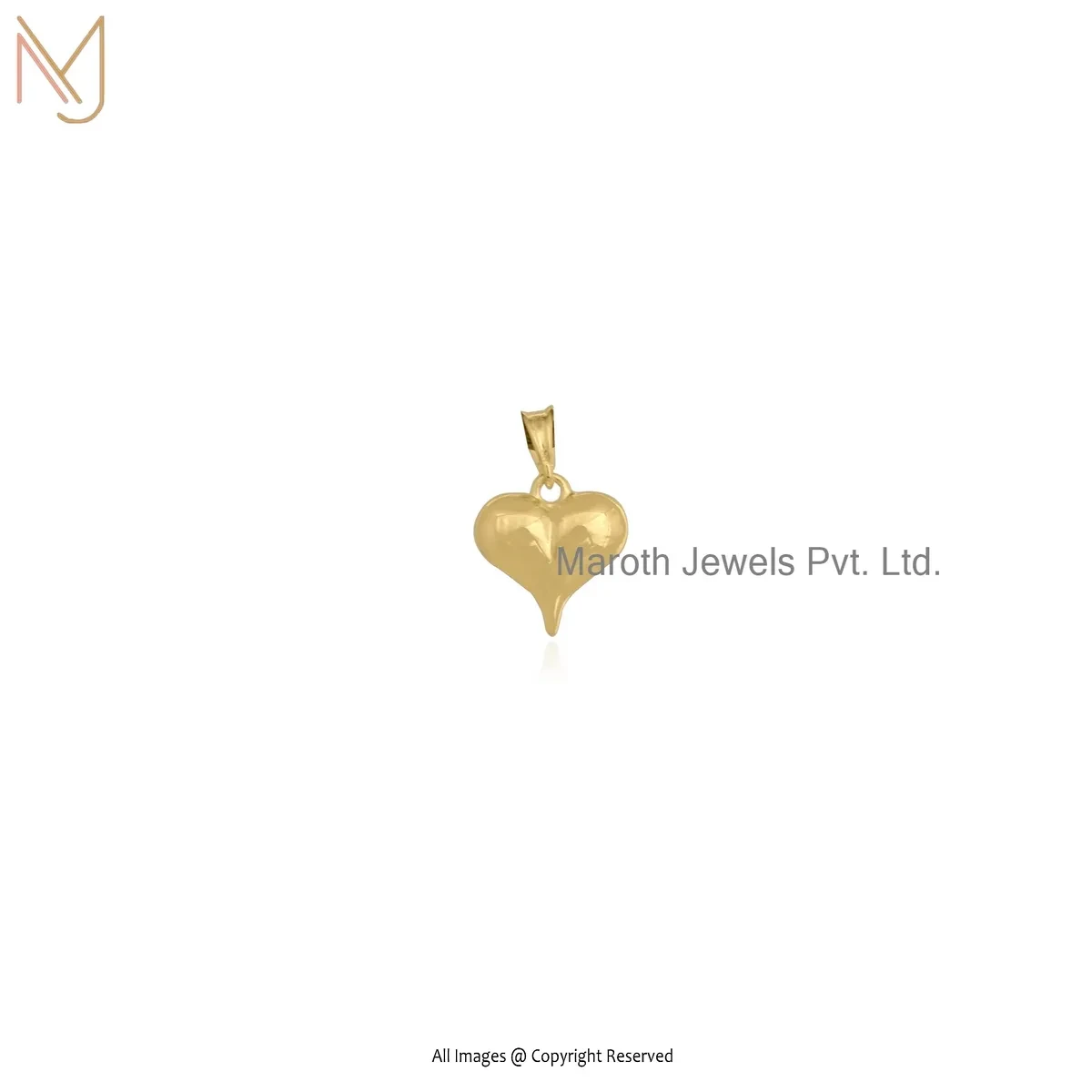 925 Silver Yellow Gold Plated Puffed Heart Pendant Jewelry Supplier