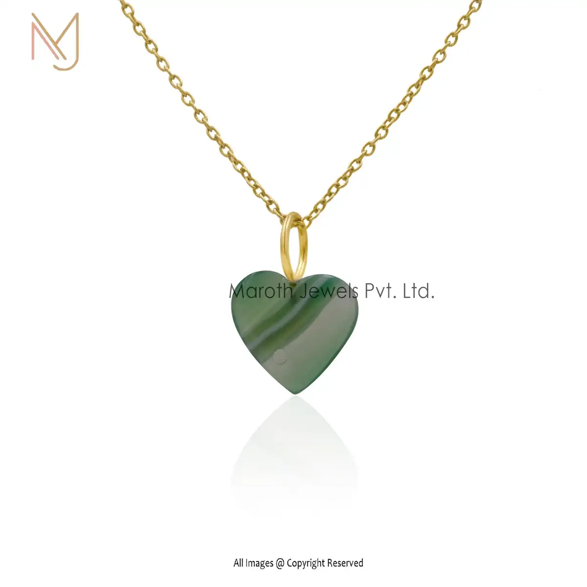 14K Soild Yellow Gold Onyx Heart Pendants Jewelry Manufacturer