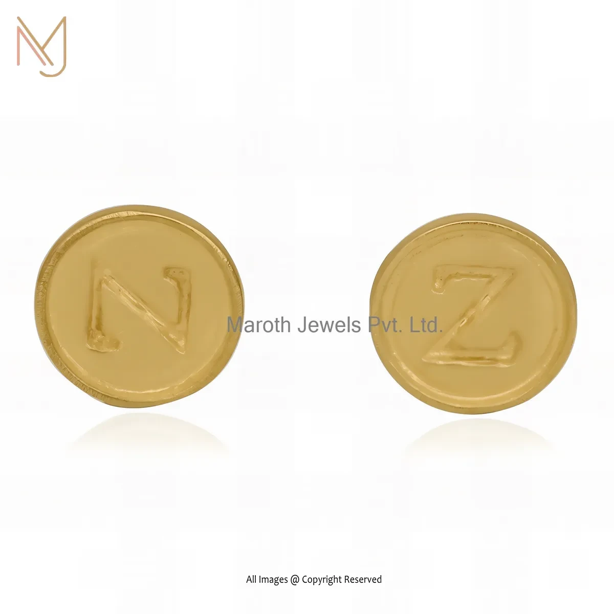 14K Yellow Gold Initial Letter Disc Stud Earring Jewelry Supplier