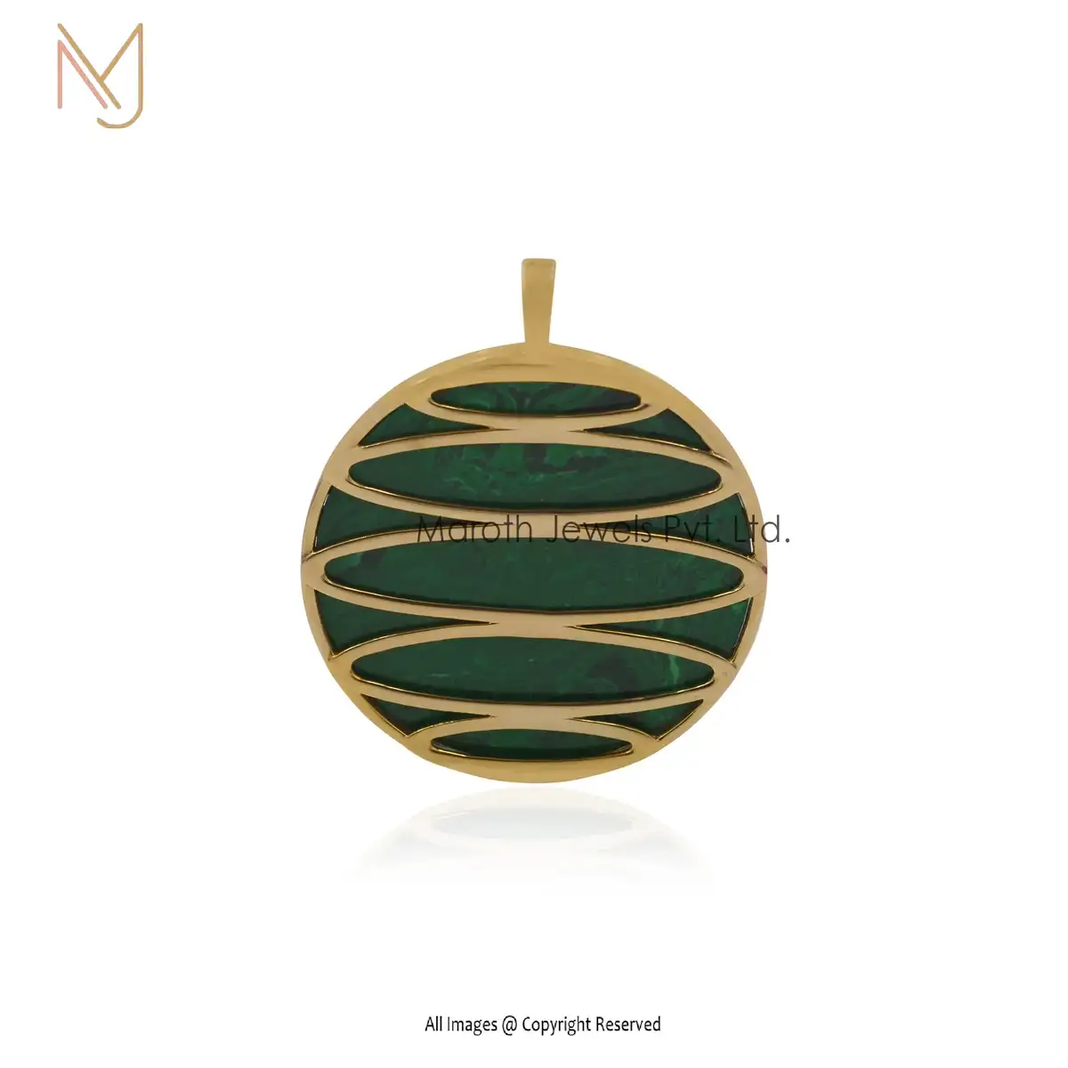 14K Yellow Gold Malachite Disc Pendant Custom Jewelry