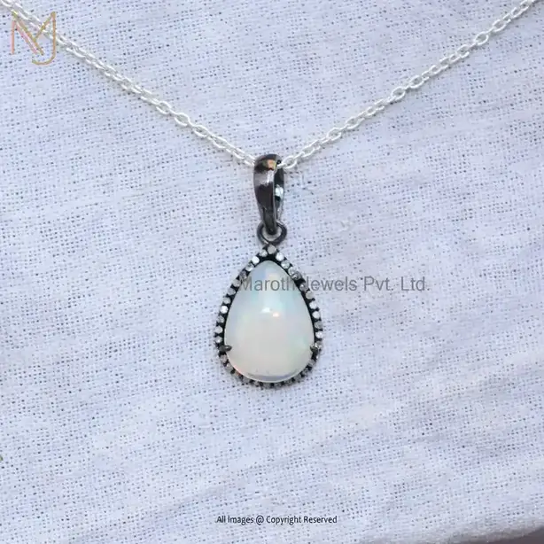 925 Sterling Silver Rhodium Plated Rose Cut Diamond Half Moon Pendant Jewelry Manufacturer