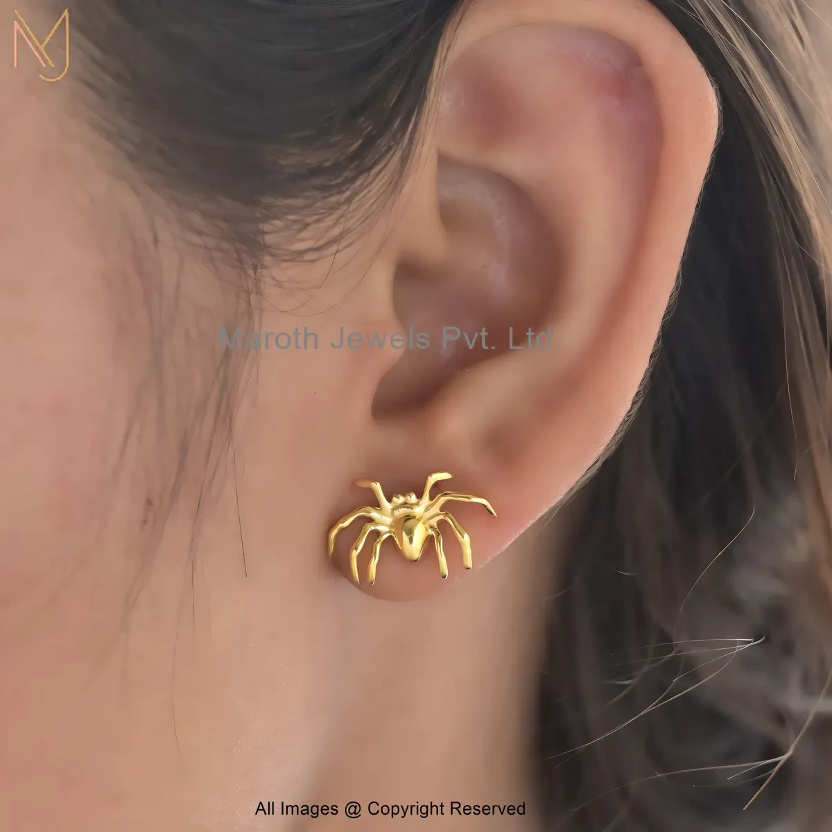 14K Yellow Gold Spider Stud Earring Jewelry Supplier