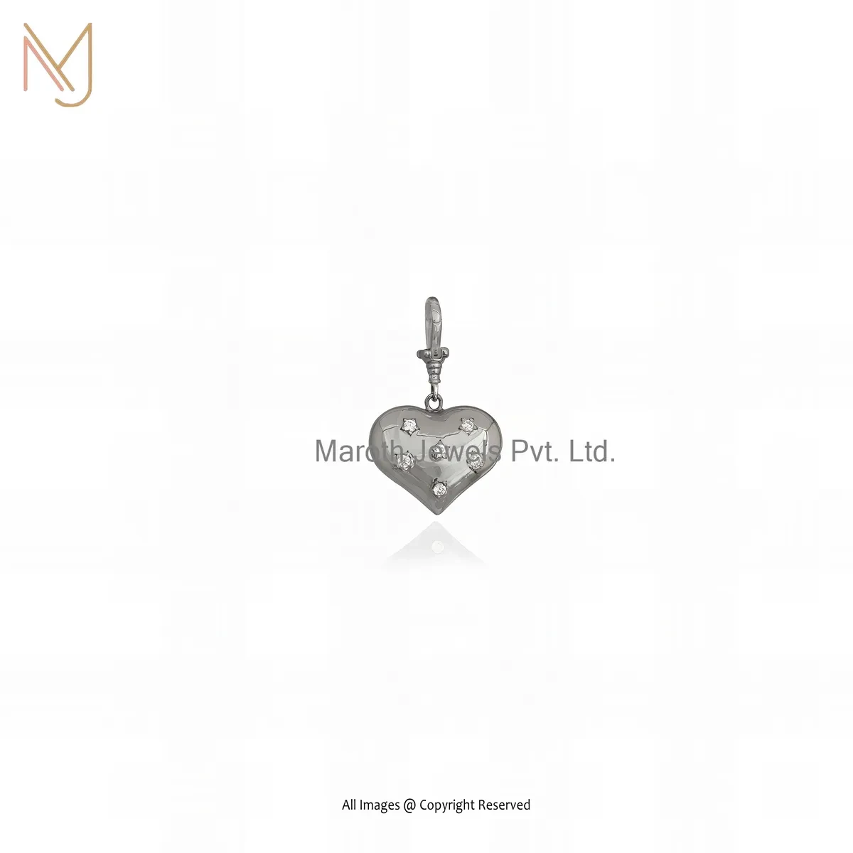 925 Silver Rhodium Plated Cubic Zircon Heart Pendant Jewelry Supplier