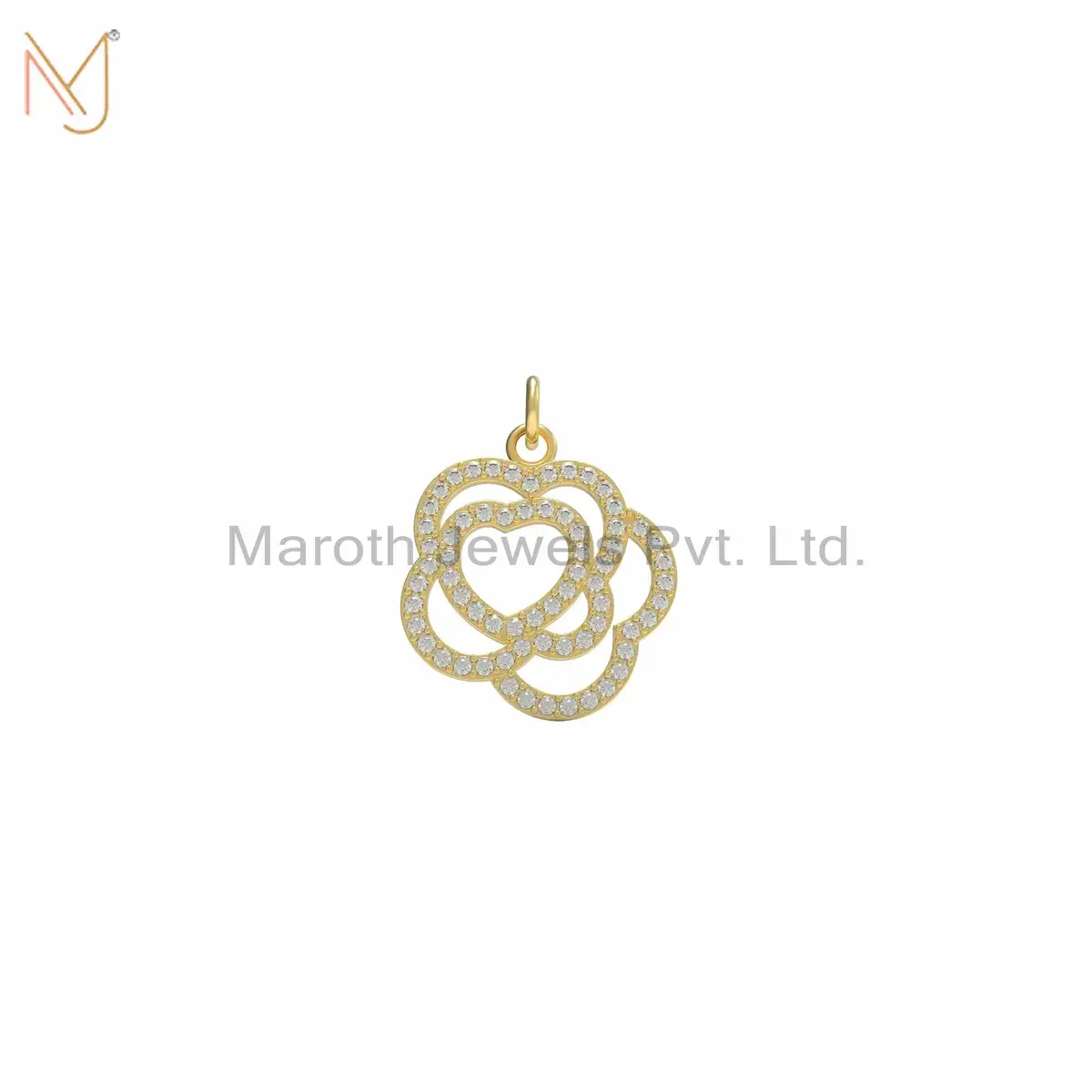 14K Yellow Gold Diamond Flower Pendant Jewelry Supplier