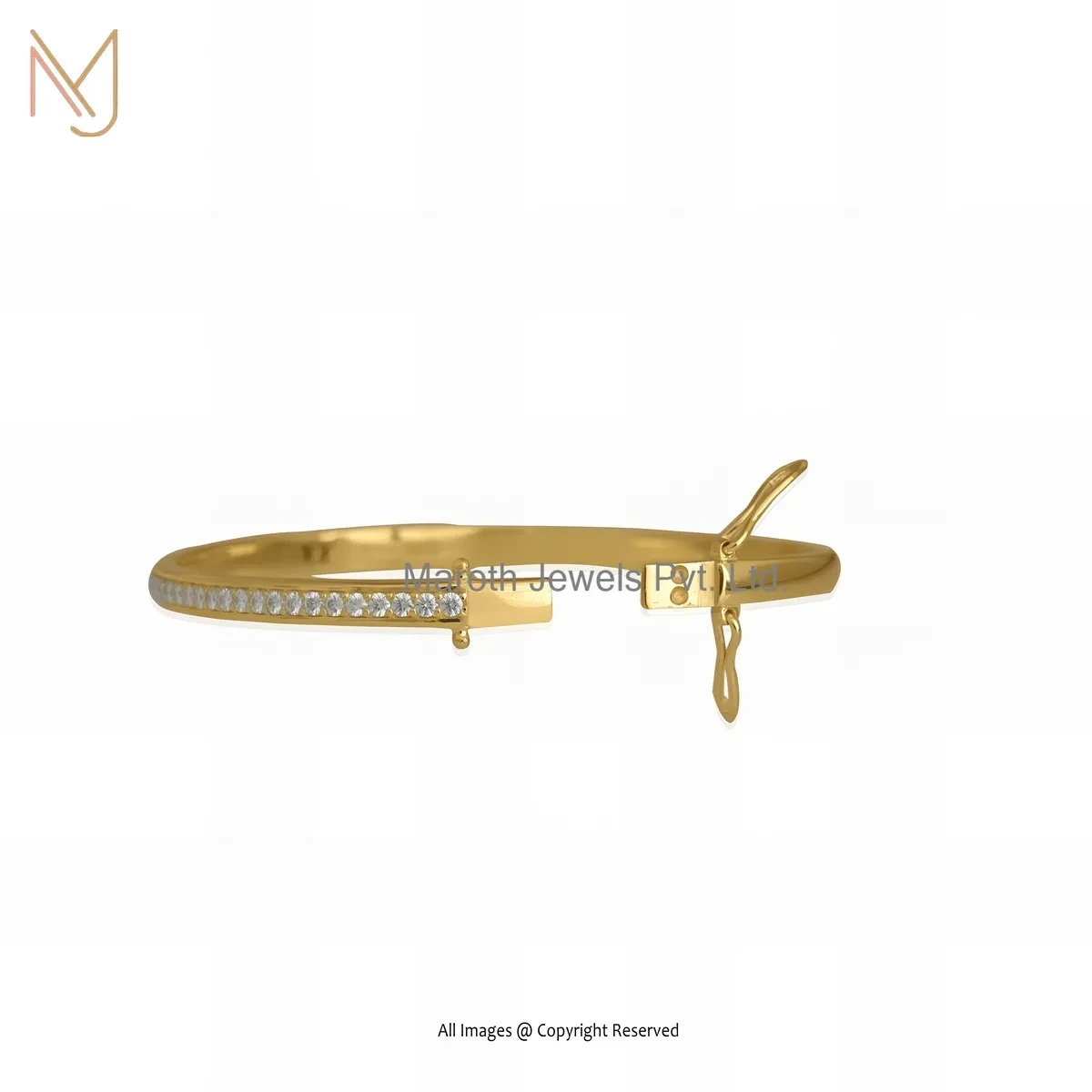 14K Yellow Gold Diamond & Moissanite Bangle Custom Jewelry