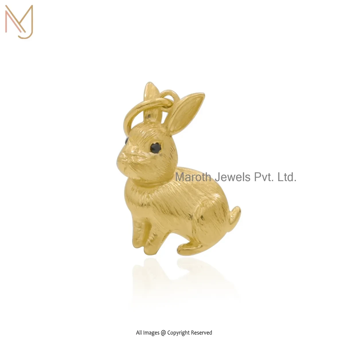Private Lable 14K Yellow Gold Black Cubic Zircon Rabbit Charm Pendant