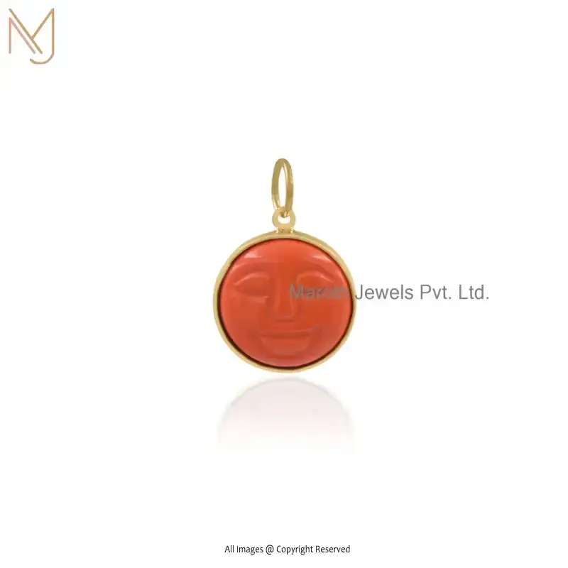 14K Yellow Gold Moonstone Moon Face Pendant Manufacturer