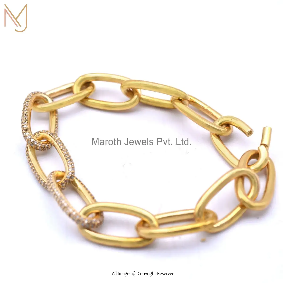 Private Label 14k Yellow Gold Three Pave Diamond Link Bracelet jewelry