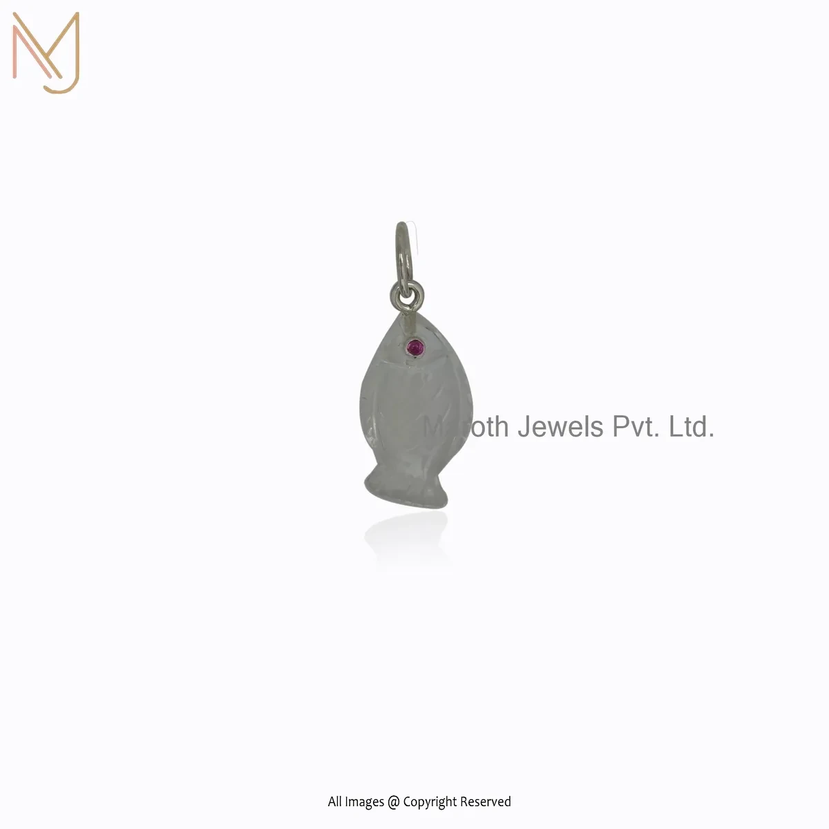 14K Yellow Gold Ruby Cubic Zircon & Red Coral Gemstone Fish Charm Pendant USA