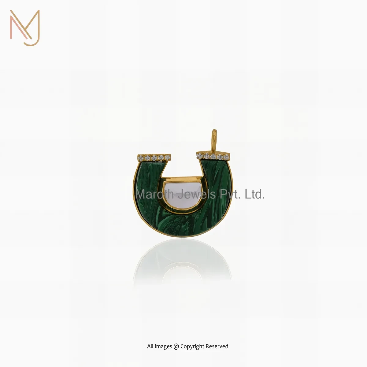 Private Lable 925 Silver Yellow Gold Plated Cubic Zircon & Amethyst Gemstone Horseshoe Pendant