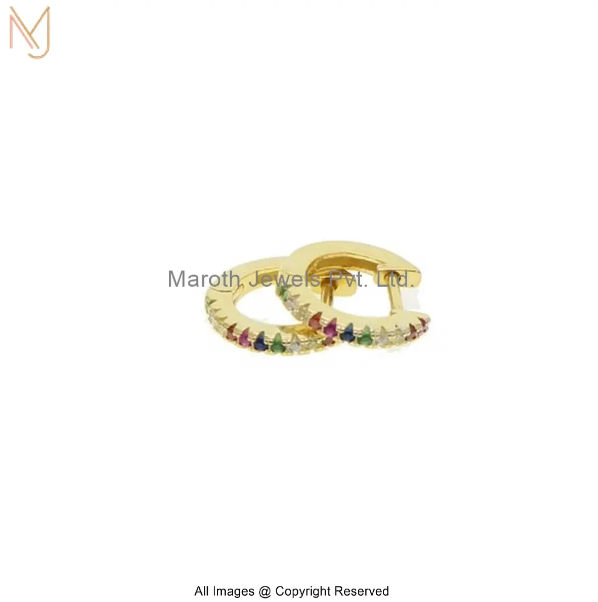 925 Silver Yellow Gold Plated Cubic Zircon Multi Gemstone Hoop Huggies Earring Manufacturer