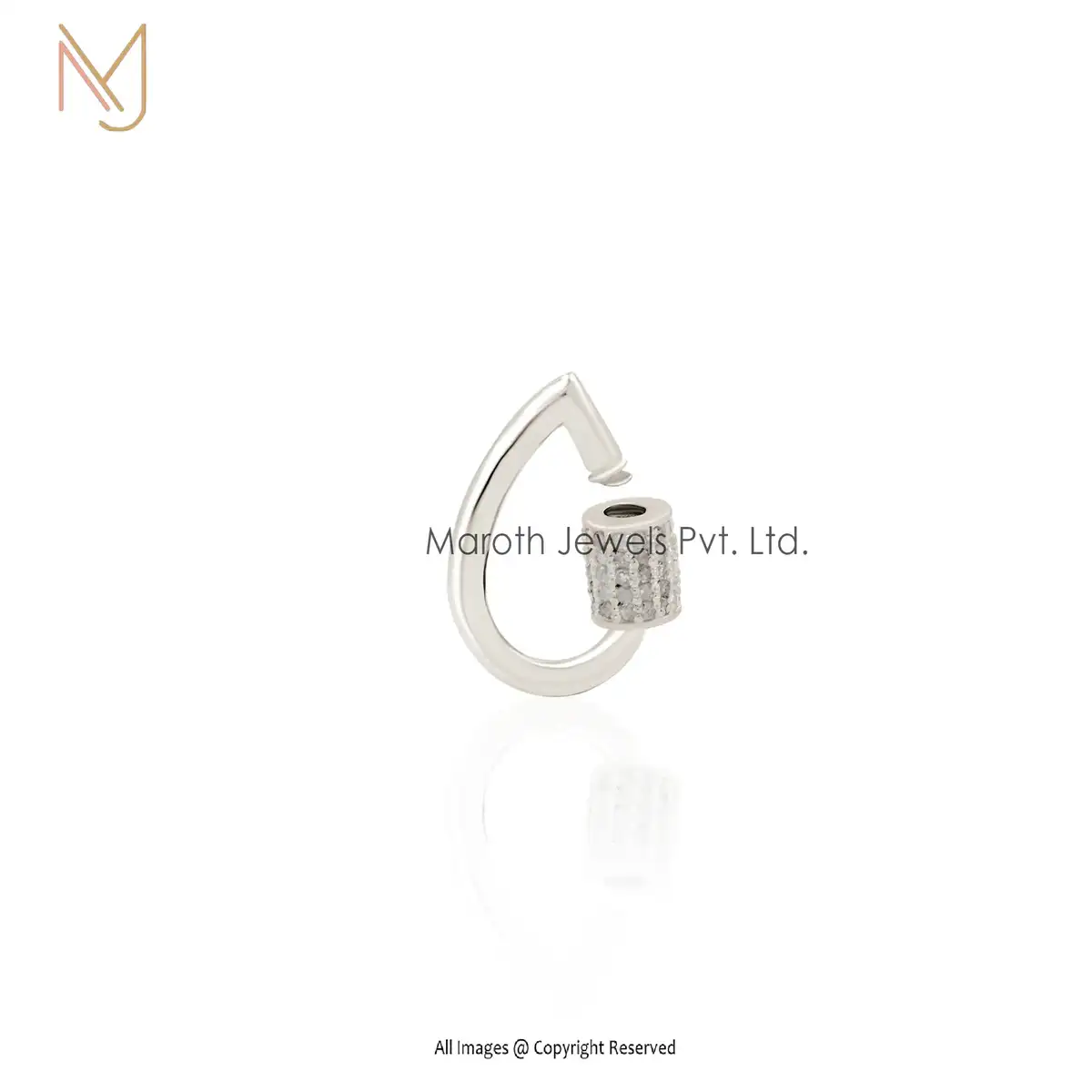 Wholesale 925 Silver Pave Diamond Yellow Gold Plated Pear Carabiner Lock Finding