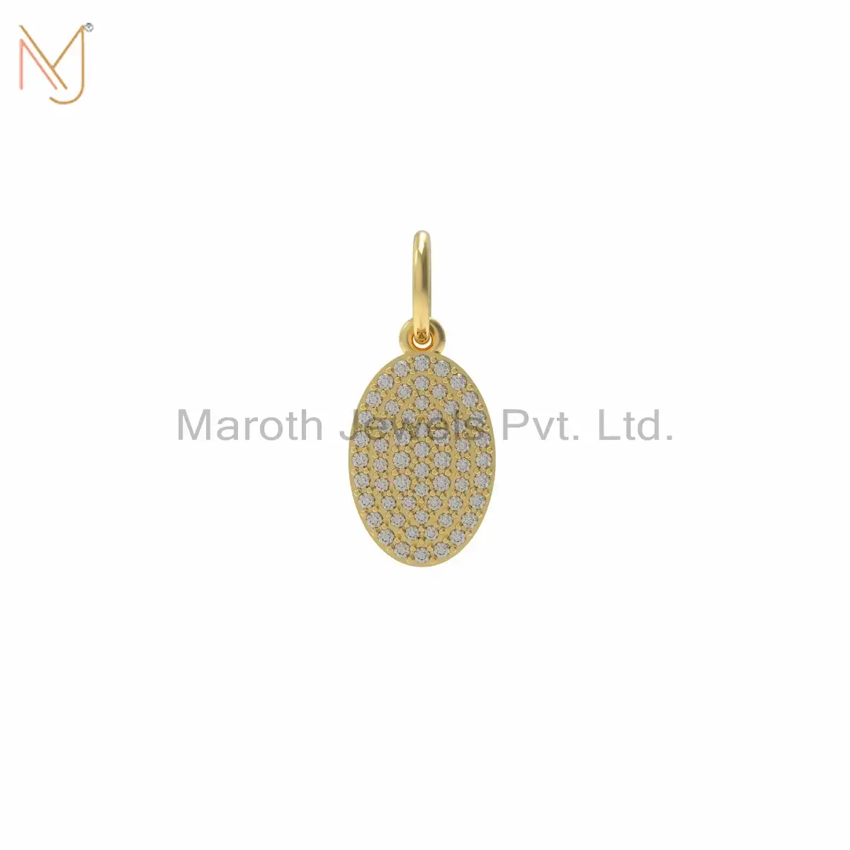 Wholesale 925 Silver Yellow Gold Plated Diamond Oval Design Pendant Jewelry