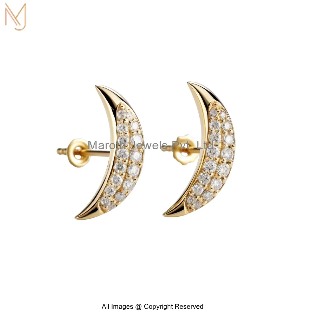 925 Silver Yellow Gold Plated Moissanite Crescent Moon Stud Earring Jewelry Supplier