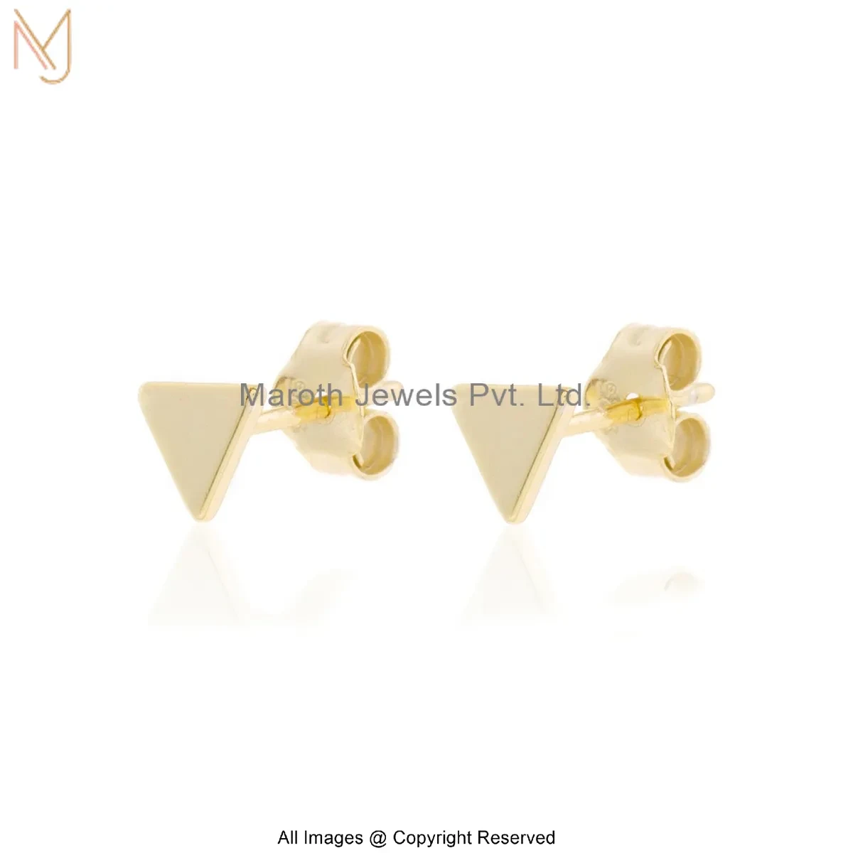 9K Yellow Gold Minimal Triangle Stud Earrings Manufacturer
