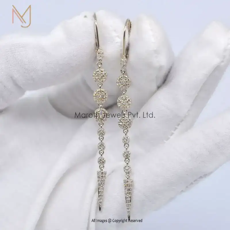 Private Label 925 Yellow Gold Plated White Diamond Clip Lock Drop Earrings