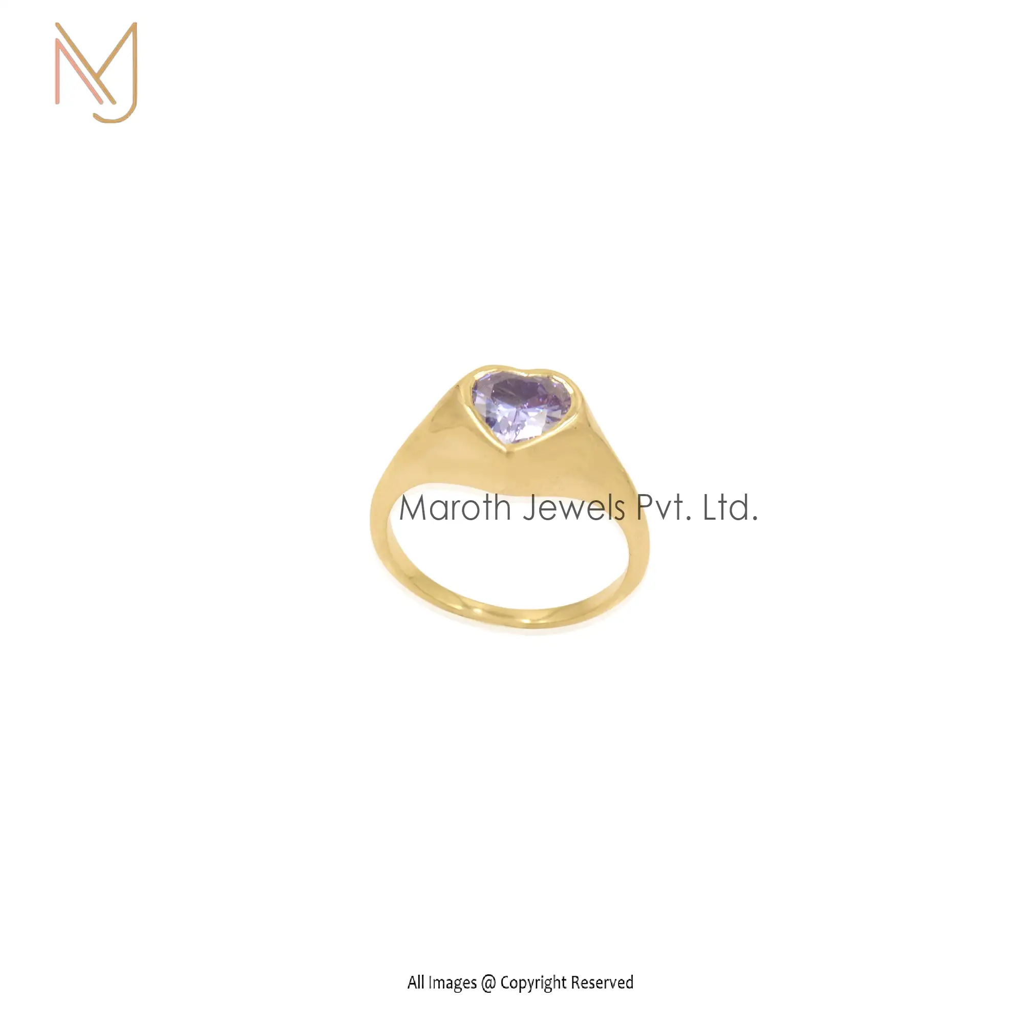 925 Silver Yellow Gold Amethyst Gemstone Signet Heart Ring Manufacturer