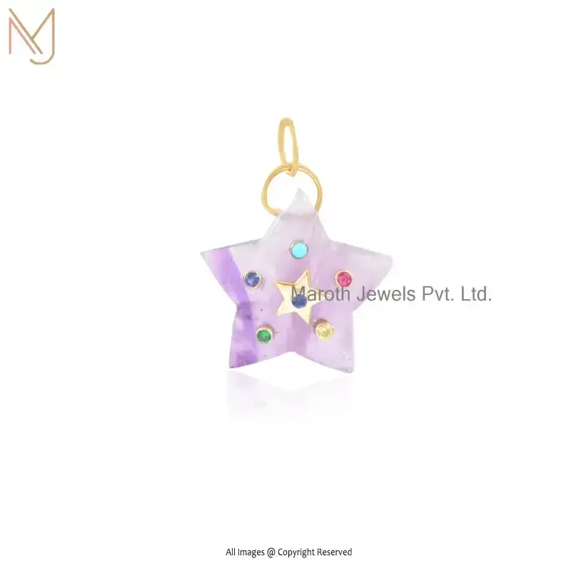 925 Silver Yellow Gold Plated Amethyst & Multi Gemstone Star Pendant Jewelry Supplier